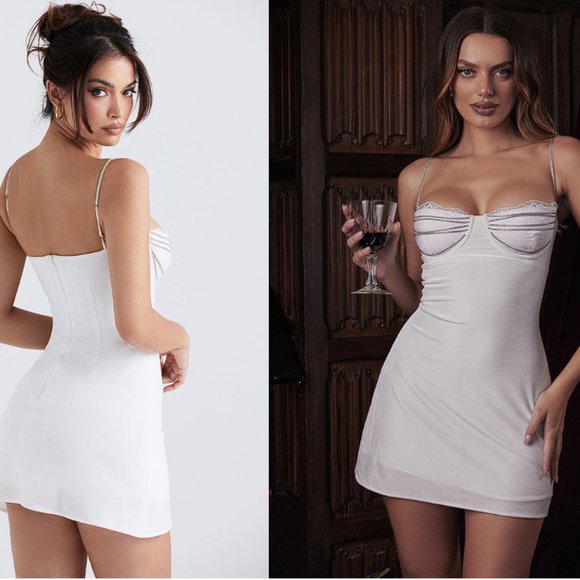 House of CB ‘Grace’ embellished velvet white mini dress NWOT - Picture 4 of 14